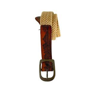 Vintage Western Town Woven Braided Belt Brown Adjustable Buckle Closure